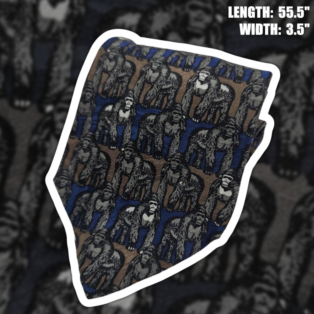 Di Cravatte Silk Tie Gorillas Silverback Ape Animal Novelty Blue Gray 55.5"